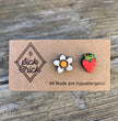 Wooden Stud Earrings Hand Painted Pair Sick Chick