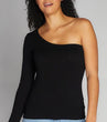 Seamless Ribbed One Shoulder Long Sleeve Top C’est Moi